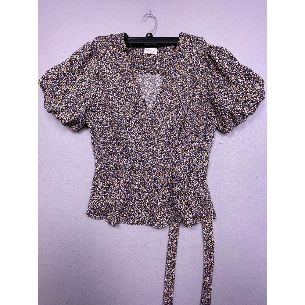 Meraki Wrap Top Woven Floral Navy Multi XL Womens
